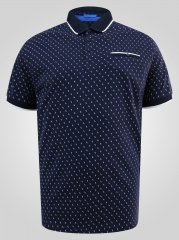 D555 Reid AOP Polo With Jacquard Collar, Pocket And Cuffs Albastru marin