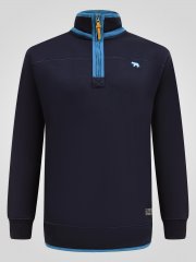 D555 Conway 2 1/4 Zip Neck Fleece Sweatshirt With Bear Logo Albastru marin
