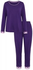 Ulla Popken 812441 Pijama cu mânecă lungă și dantelă Albastru regal