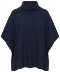 Ulla Popken 820620 Pulover poncho cu guler pe gât Bleumarin