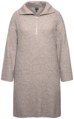 Ulla Popken 831589 Rochie tricotată cu mânecă lungă și guler înalt Gri