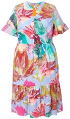 Ulla Popken 836746 Rochie midi cu flori și volane Albastru deschis