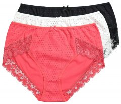 Ulla Popken 837080 Chiloți cu talie înaltă și dantelă set de 3 Roz