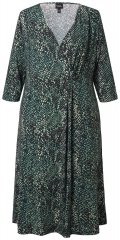 Ulla Popken 841839 Rochie din jerseu cu imprimeu animal și mânecă 3/4 Verde închis