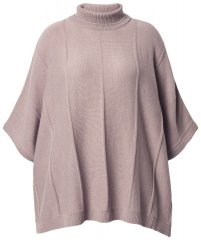 Ulla Popken 844996 Poncho reiat din merinos cu guler pe gât Maro deschis