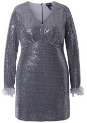 Ulla Popken 845145 Rochie cu paiete cu decolteu în V Argintiu