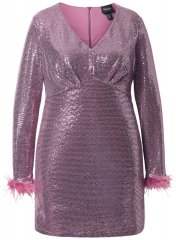 Ulla Popken 845145 Rochie cu paiete cu decolteu în V Roz