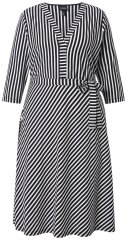 Ulla Popken 848052 Rochie midi în dungi cu cordon de legat Neagră
