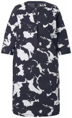 Ulla Popken 848061 Rochie midi cu flori și mânecă 3/4 Neagră