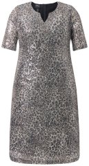 Ulla Popken 848137 Rochie cu paiete cu imprimeu animal Bej