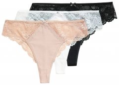 Ulla Popken 848522 Chiloți tanga cu dantelă set de 3 Neagră