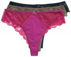 Ulla Popken 848522 Chiloți tanga cu dantelă set de 3 Mov închis