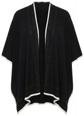 Ulla Popken 851127 Poncho tricotat deschis cu bordură de strasuri Neagră