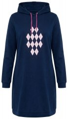 Ulla Popken 851749 Rochie de casă în carouri cu glugă Bleumarin