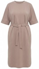Ulla Popken 852288 Rochie midi cu mânecă scurtă și cordon de legat Maro deschis