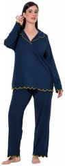 Ulla Popken 852573 Pijama cu guler de cămașă Bleumarin