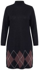 Ulla Popken 852597 Rochie tricotată imprimată cu guler înalt Neagră