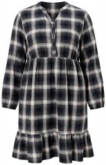 Ulla Popken 853728 Rochie în carouri cu volane Neagră