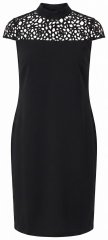 Ulla Popken 853808 Rochie cu mânecă scurtă și guler înalt Neagră