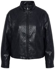 Ulla Popken 854795 Geacă biker din piele ecologică Neagră