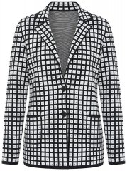 Ulla Popken 855173 Sacou tricotat în carouri Alb unt