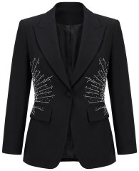 Ulla Popken 855550 Sacou cambrat cu pietre strălucitoare Neagră