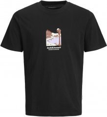 Jack & Jones Split Front Graphic Crew Neck T-Shirt Black