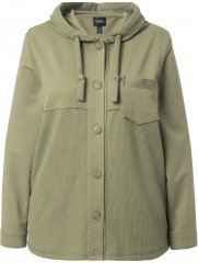 Ulla Popken Mixed Texture Button Down Hoodie Pond Green