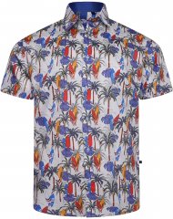 Kam Jeans 6060 Palm Tree and Surf Boards Short Sleeve Shirt White