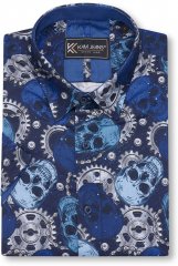 Kam Jeans 6070 Retro Skull Short Sleeve Shirt Navy