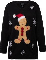 Ulla Popken Gingerbread Man Christmas Sweater Black