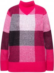 Ulla Popken Grand Check Long Sleeve Sweater Red Pink