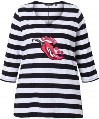 Ulla Popken Chilli Pepper Sequined 3/4 Sleeve Graphic Tee Black