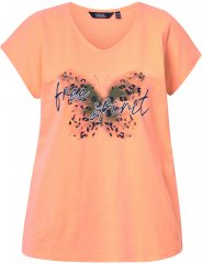 Ulla Popken Free Spirit Butterfly Cap Sleeve Graphic Tee Coral