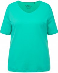 Ulla Popken Double Layer Rounded V-Neck Slim Fit Tee Turquioise Green