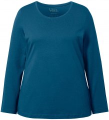Ulla Popken Basic Round Neck Long Sleeve Slim Fit Cotton Tee Cerulean