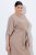 Ulla Popken 852288 Rochie midi cu mânecă scurtă și cordon de legat Maro deschis - Rochii midi - Rochii midi la marimi mari