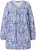 Ulla Popken Allover Printed Pleated Long Sleeve Tee Dark Blue - Tricouri imprimate pentru femei - 