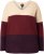 Ulla Popken Cable Knit Block Stripe V-Neck Sweater Dark Ruby - Pulovere & hanorace - 