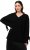 Ulla Popken Lace-Up Cuff Long Sleeve V-Neck Sweater Black - Pulovere & hanorace - 