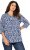 Ulla Popken Floral 3/4 Sleeve V-Neck A-Line Tee Blue - Tricouri - 
