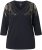 Ulla Popken Feather Beadwork 3/4 Sleeve Top Black - Tricouri imprimate pentru femei - 