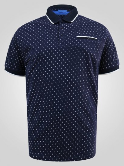 D555 Reid AOP Polo With Jacquard Collar, Pocket And Cuffs Albastru marin - Tricouri polo - Tricouri Polo Bărbați Mărimi Mari