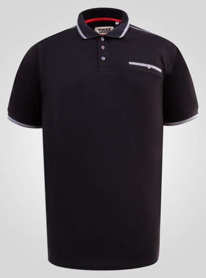 D555 Potts Jersey Polo With Jacquard Collar & Cuffs Negru - Tricouri polo - Tricouri Polo Bărbați Mărimi Mari