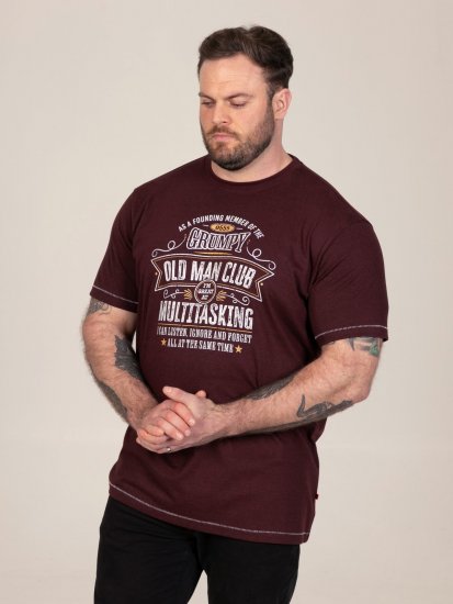 D555 Baldwin Grumpy Old Man Club Print Crew Neck T-shirt Burgundy/ Black Twist - Tricouri - Tricouri Bărbați Mărimi Mari