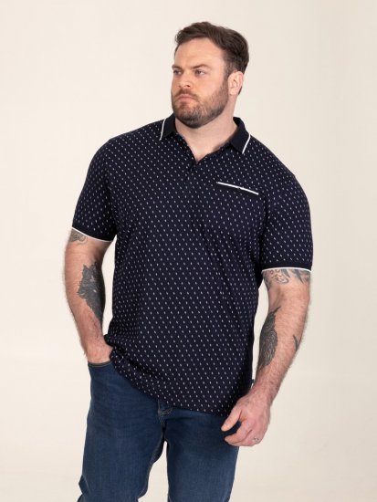 D555 Reid AOP Polo With Jacquard Collar, Pocket And Cuffs Albastru marin - Tricouri polo - Tricouri Polo Bărbați Mărimi Mari