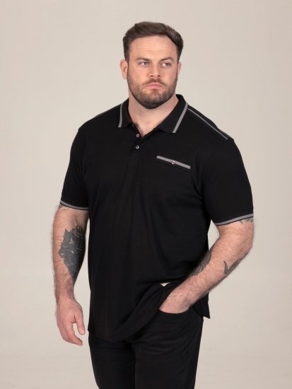 D555 Potts Jersey Polo With Jacquard Collar & Cuffs Negru - Tricouri polo - Tricouri Polo Bărbați Mărimi Mari