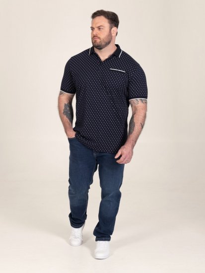 D555 Reid AOP Polo With Jacquard Collar, Pocket And Cuffs Albastru marin - Tricouri polo - Tricouri Polo Bărbați Mărimi Mari