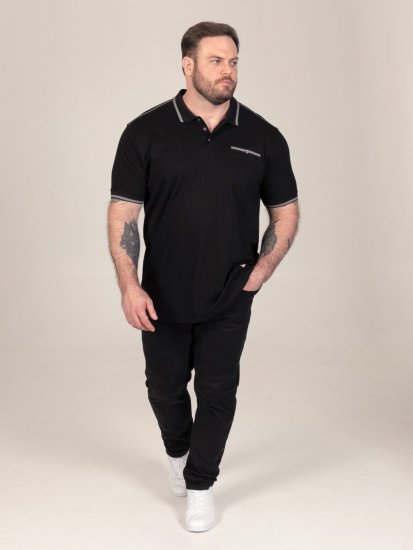 D555 Potts Jersey Polo With Jacquard Collar & Cuffs Negru - Tricouri polo - Tricouri Polo Bărbați Mărimi Mari