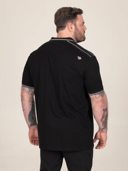 D555 Potts Jersey Polo With Jacquard Collar & Cuffs Negru - Tricouri polo - Tricouri Polo Bărbați Mărimi Mari